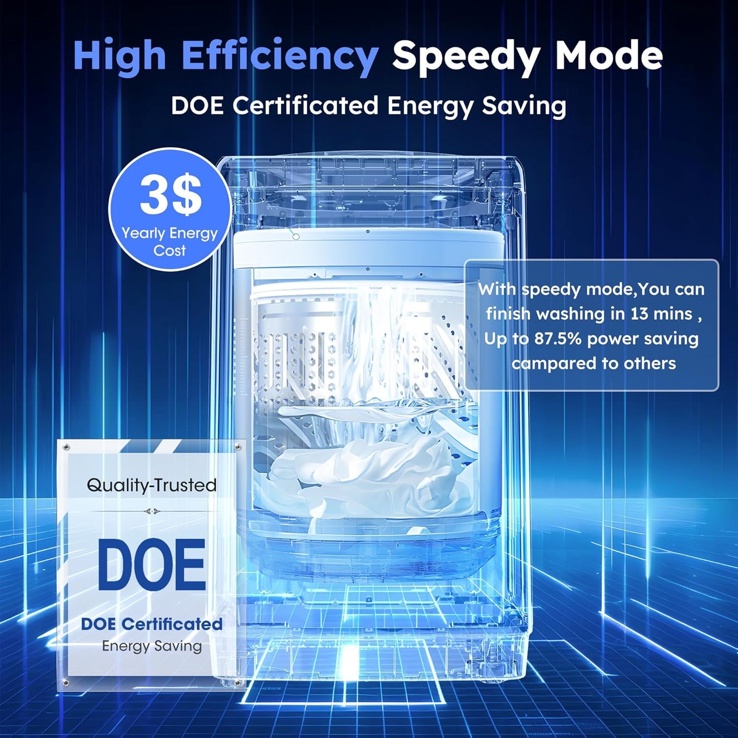 1.0 Cu.ft Portable Washing Machine for Home & Apartment, Full-Automatic Clothes Washer with 6 Water Level & 10 Wash Cycles, Drain Hose Included, White