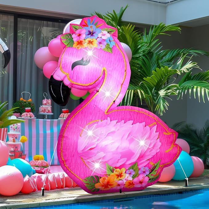 VIHOSE 5.5 ft Summer Pool Party Decorations, Inflatable Flamingo Outdoor Decoration Built-in LED Lights Blow up Pink Flamingo for Yard Garden Birthday Luau Beach Pool Party