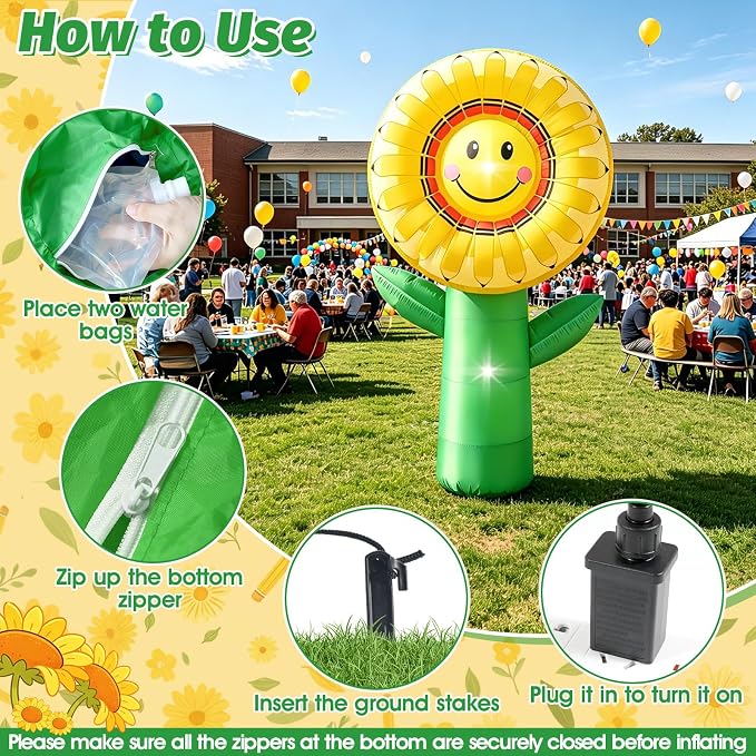 5FT Back to School Inflatable Outdoor Decorations Sunflower Pencil Blow Up Built-in 2 LED Lights Smiley Flower Welcome Yard Decor for First Day of School Kindergarten Preschool Photo Props