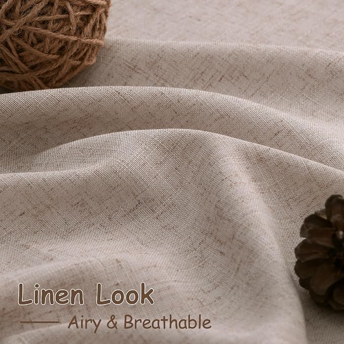 Nanspring Oatmeal Curtains 80 Inches Length for Living Room Back Tab Rod Pocket Semi Sheer Linen Privacy Drapes Muted Neutral Boho Linen Textured Window Curtain for Dining Room Bedroom 52X80 Inch