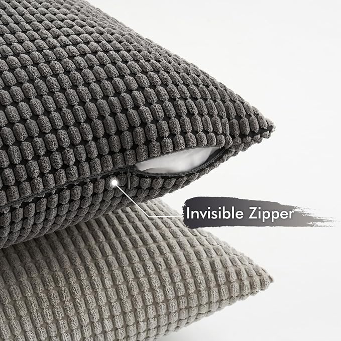 MIULEE Neutral Decorative Euro Pillow Covers 24x24 Set of 4 Modern Grey | Timeless Mid Century Throw Pillows Rustic Corduroy Couch Pillowcases Nordic Home Decor for Sofa Living Room Bed