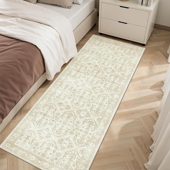 Soalmost Runner Rug 2x6 Washable Non-Slip Kitchen Runner Rugs for Bathroom Laundry Room Beige/Brown Vintage Floor Carpet Runners for Hallway Entryway