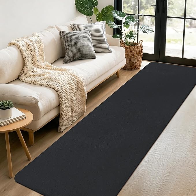 qulint Dark Grey Runners for Hallways Non Slip, 2x8 Runner Rug for Kitchen Modern Soft Thickened Memory-Foam Indoor Living Room Rug, Minimalist Solid Carpet for Bedroom Entrance Home Decor