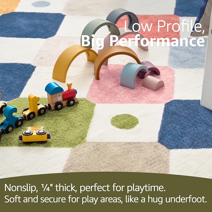 jinchan Macy Area Rug for Kids Room 4'x4' Square Rug Modern Colorful Nursery Rug Checkered Diamond Play Mat Washable Soft Non Slip Carpet for Entryway Bedroom Playroom Dorm Daycare Circus on Cream