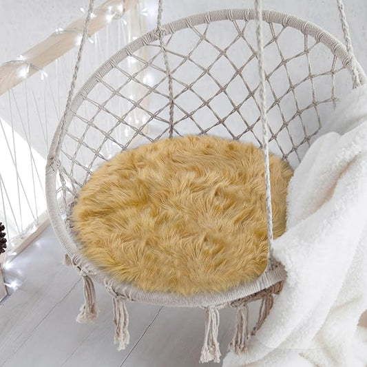 15.7 Inches Mini Khaki Round Faux Fur Sheepskin Area Rug, Fluffy Small Circle Rugs Cushion for Chair, Furry Carpet for Nail Desk, Shaggy Circular Rug Plush Rug