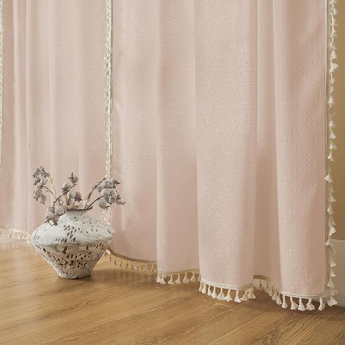 Joydeco Custom Boho Curtain Panel for Bedroom Living Room - Super Soft Light Filtering Country Rustic Semi Sheer Farmhouse Rod Pocket (Custom, Pink)