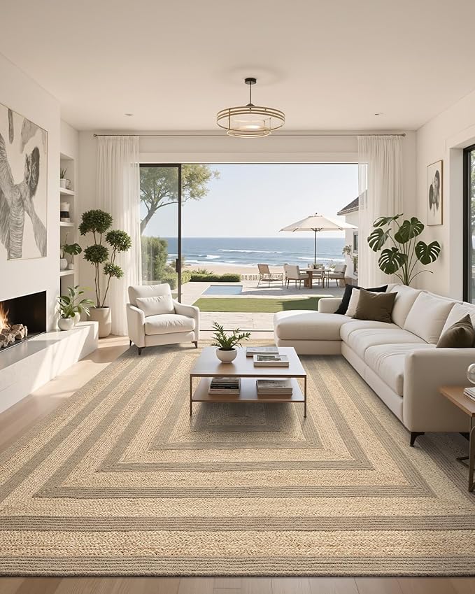 LUMI 9x12 Jute Hand Weave Area Rug, Raffia Braided Area Rug for Living Room, Farmhouse Style Indoor Outdoor Mat, Natural Woven Carpets, Handcrafted Home Decor Floor Rug for Dining Room, Patio