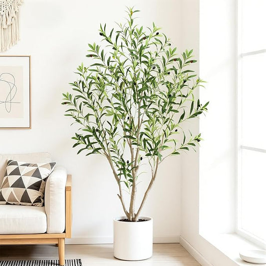 5ft Olive Trees Artificial Indoor, Tall Faux Olive Tree with Realistic Leaves and Lifelike Olives Fruits, Large Fake Silk Plant for Living Room Office Bedroom Balcony Home Decor