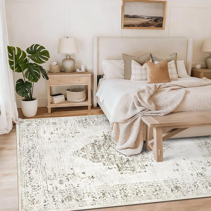 6x9 Area Rugs for Living Room: Washable Vintage Large Retro Rug Soft Non-Slip Indoor Low Pile Carpet for Bedroom Dining Room Nursery Office (Taupe, 6' x 9')