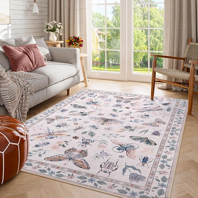 Lahome Insect Washable Small Area Rug, 3x5 Area Rugs for Bedroom Living Room, Non-Slip Soft Accent Throw Carpet for Kitchen Office Entryway Bathroom Office Vionnet, Pink