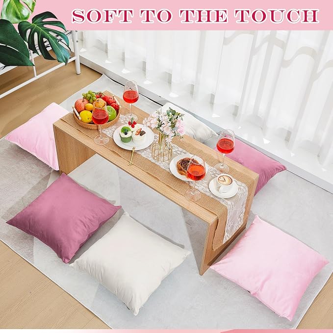 Berlune 6 Pcs Pink Picnic Velvet Throw Pillow Covers 18" x 18" White Coquette Cushion Cases Soft Pillowcase Coquette Party Accessories Couch Picnic Sofa Bed Chair Home Decor, No Inserts
