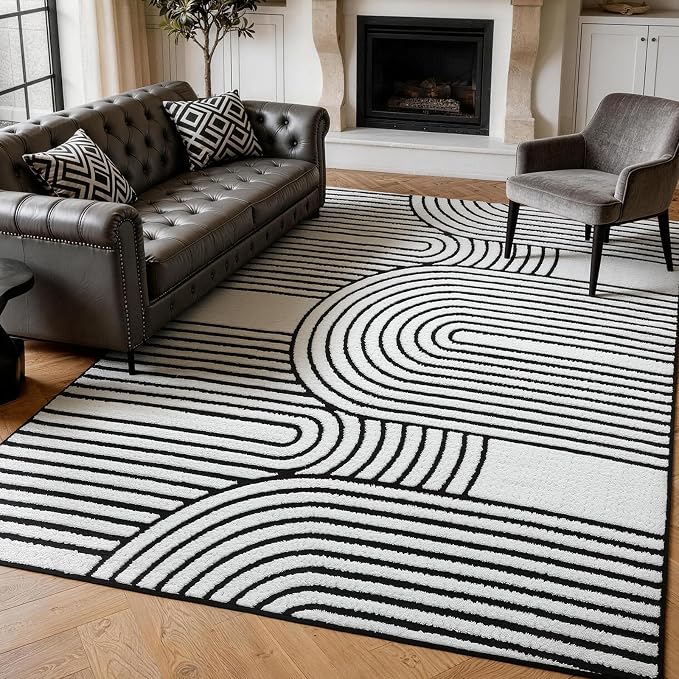YIHOUSE 6×9 Ft Plush Soft Area Rugs, Washable Modern Black and White Arch Knot Rug, Non-Slip Non-Shedding Geometric Carpet for Living Room, Bedroom, Dining Room, Nursery, Home Decor