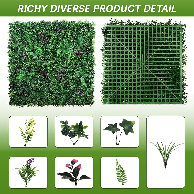 fanado Grass Wall Panels 20"x20"(12pcs), Artificial Hedge Greenery Wall Backdrop, Plant Wall, UV Protected Privacy Fence Screen, Greenery Wall Decor for Outdoor Indoor Wedding Décor
