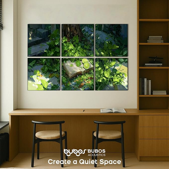 BUBOS 6 Pack Acoustic Wall Panels - High-Density Polyester Sound Absorbing Panels, Decorative Print Treatment for Recording Studio & Home Office, Peel and Stick, 23.6" x 23.6"