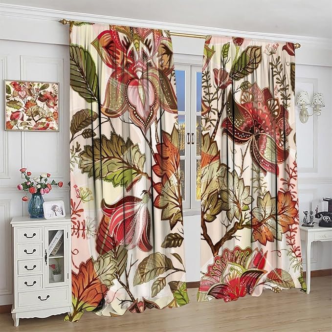 Bohemian-Themed Curtains, Indian Mandala-Inspired Green Plant Window Treatments, Blackout Curtains for Bedrooms, Living Rooms and Kitchens72X63 Inch