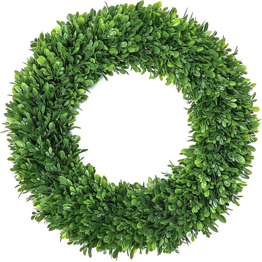 26Inch Boxwood Wreaths for Front Door，Summer Wreaths for Front Door Outside Realistic，Front Door Wreath Outside All Season，Artificial Green Wreath for Farmhouse Porch Wall Wedding Room Home Decor