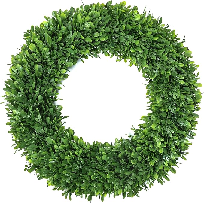 LZNPA Boxwood Wreaths for Front Door Realistic 22Inch，Spring Wreaths for Front Door Outside ，Front Door Wreath All Season，Green Wreath for Spring Farmhouse Porch Wall Wedding Room Home Decor