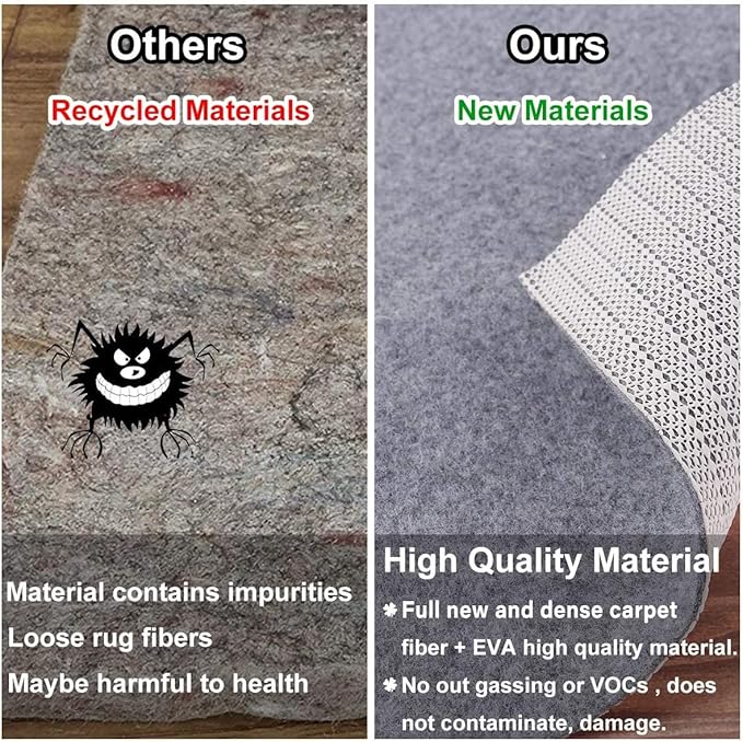 Non Slip Rug Pad Grippers - Square 8x8 Ft, 1/8" Thick, (Felt + Rubber) Double Layers Area Carpet Mat Tap, Provides Protection and Cushioning for Hardwood or Tile Floors