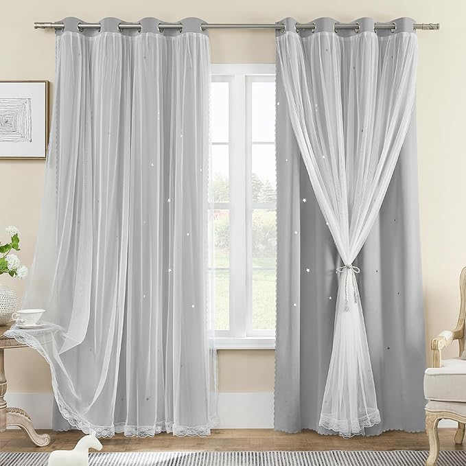 XiDi Light Grey Blackout Curtains for Bedroom, Home Decor for Kids Room 45 inches Wide 1 Panel