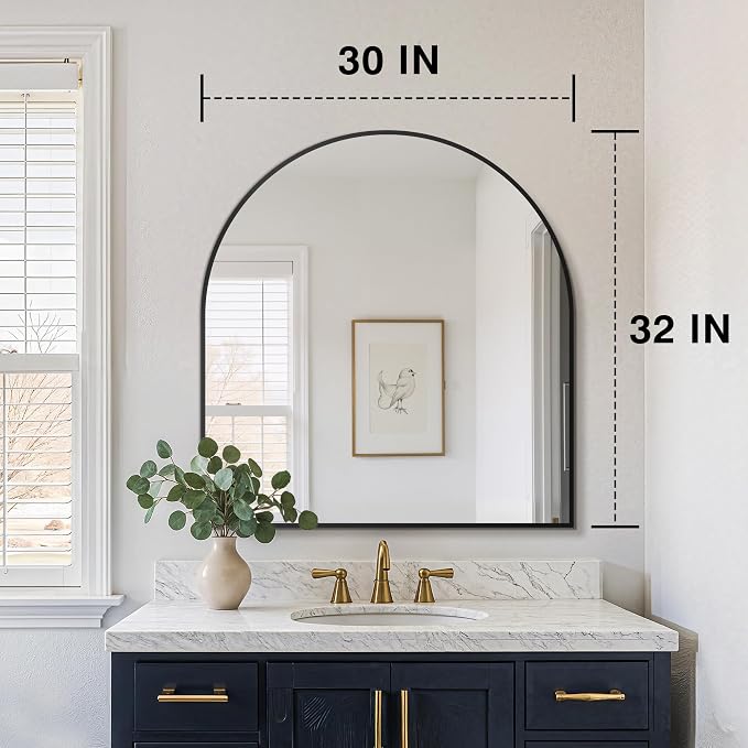 FICTOR Bathroom Mirror for Wall, Arched Vanity Bathroom Mirror for Over Sink, Metal Framed with HD Shatter-Proof Glass for Entryway, Living Room,Bedroom(30” x 32”, Black)