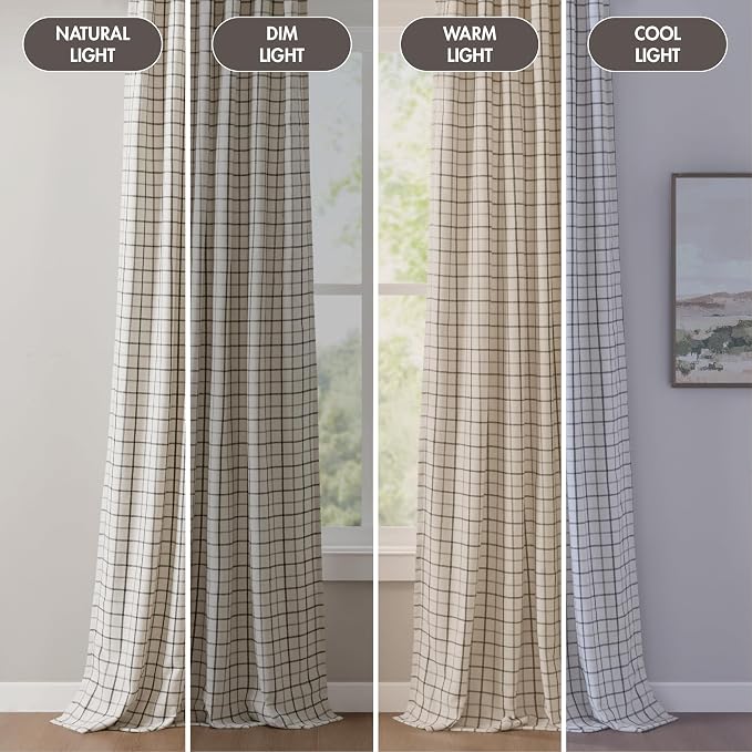 Madison Park Anaheim Cabin Plaid Curtain Window, Thermal Insulated Fleece Lining, Living Room Decor Room Darkening Drape for Bedroom, 1-Single Panel Pack, 50x108, Rod Pocket & Back Tab, Black