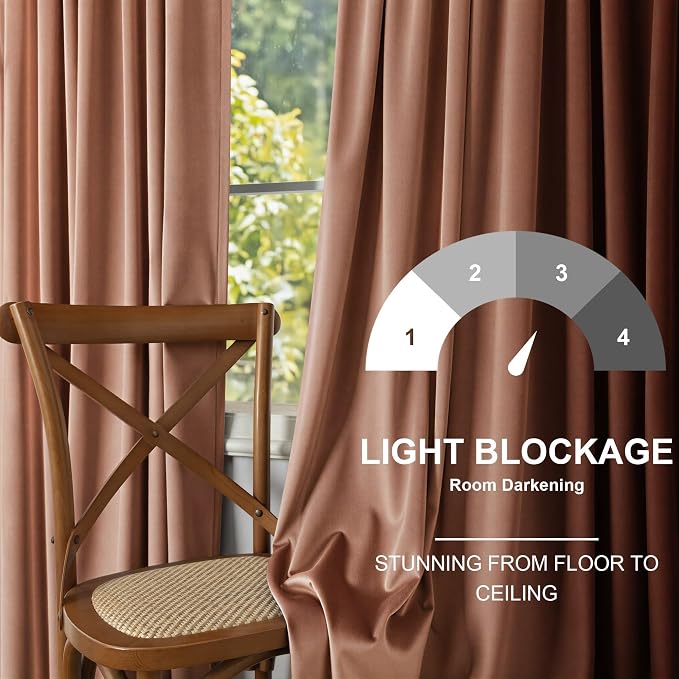 Cinnamon Blackout Velvet Curtains 108 Inches Long 2 Panels for Bedroom Living Room Darkening Earthy Luxury Boutique Bohemian Fall Decor Noise Reduction Floor to Ceiling Velvet Drapes 52x108 Rust Brown