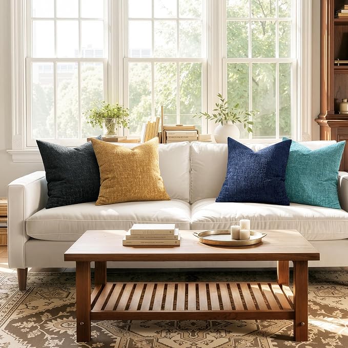 MIULEE Decorative Throw Pillow Covers 24x24 Pack of 2 Navy Blue Couch Pillow Covers Soft Cozy Textured Chenille Pillowcases for Home Decor Sofa Living Room Cushion Bedroom