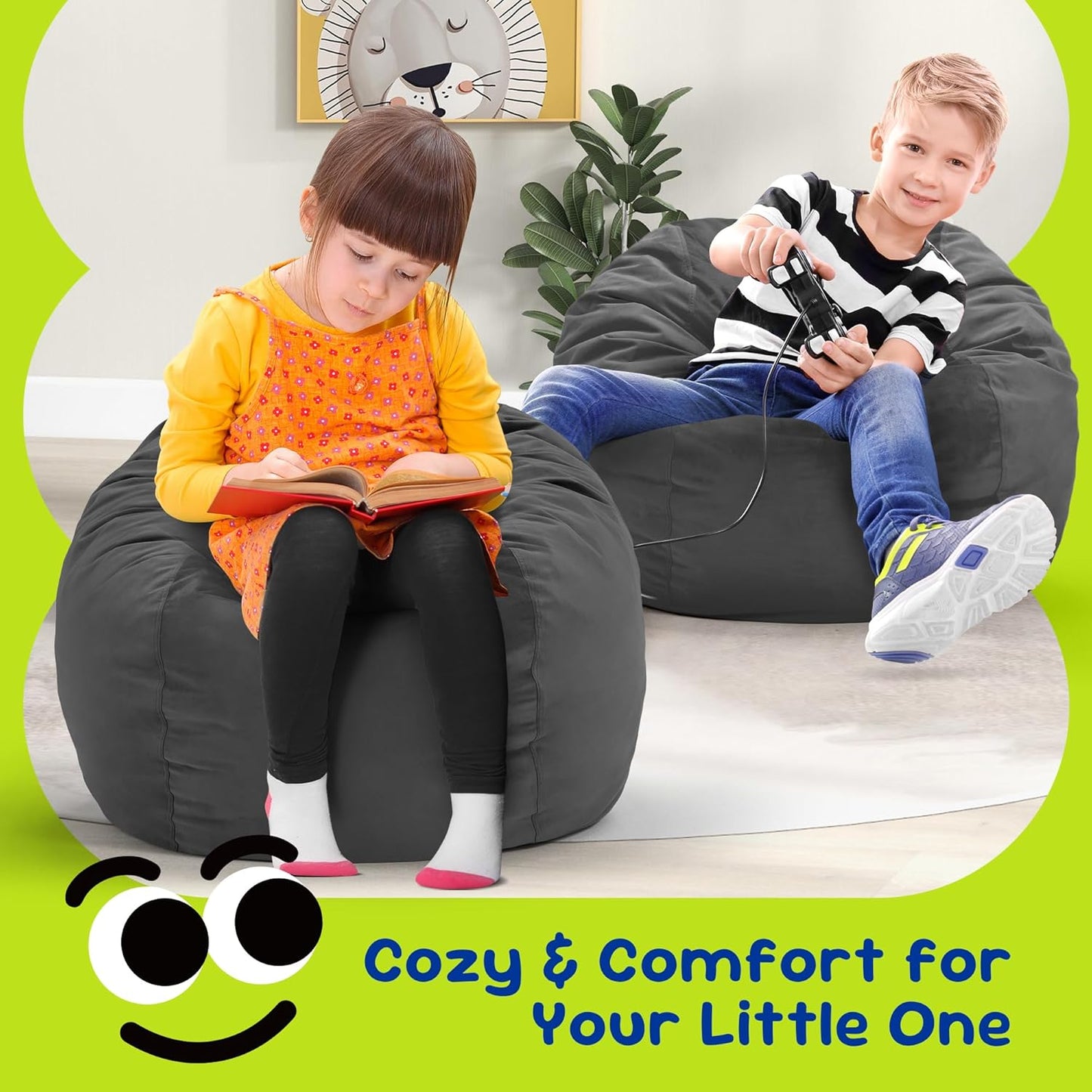 Hobestluk Bean Bag Chairs 2.5FT Bean Bag Chair with Memory Foam Filled & Machine Washable Cover,Beanbag Chair, Small Bean Bag Chairs for Playroom, Living Room, Bedroom