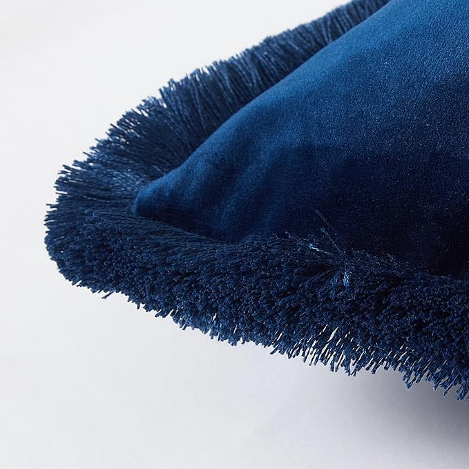 JUSPURBET Navy Blue Velvet Throw Pillow Covers 18x18 Inch Set of 2 with Soft Tassel Fringe Luxury Boho Pillowcase for Sofa Couch Bed Home Decor Machine Washable
