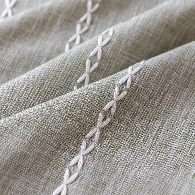RoomTalks Green Modern Farmhouse Textured Curtains for Bedroom Living Room 72’’L x 52’’W Light Filtering French Country Boho Chic Tassel Window Curtain Panels Striped Bohemian Draperies
