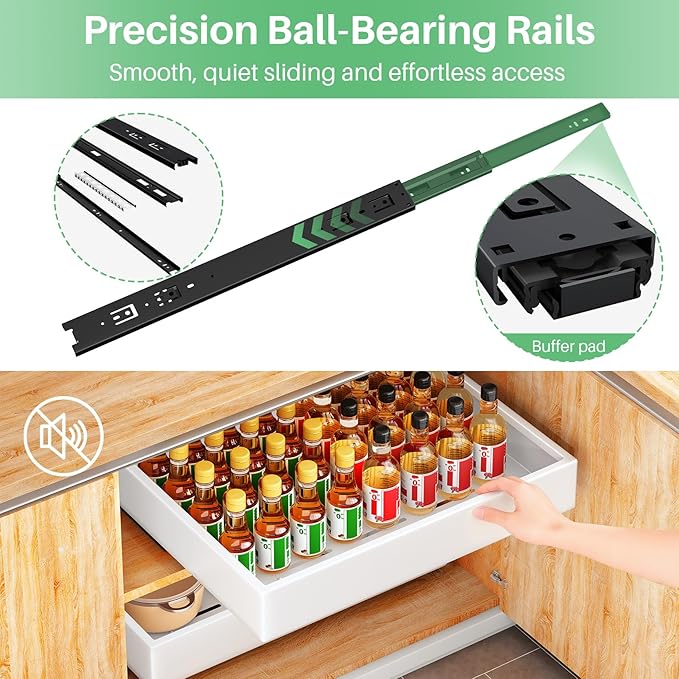 Pull Out Cabinet Organizer with Nano Adhesive, Heavy Duty Full-Extension Slide-Out Drawer for Kitchen Cabinet Organizers and Storage, No Drill Roll out Pantry Shelf, 11.8"W x 16.9"D x 3.1"H , White