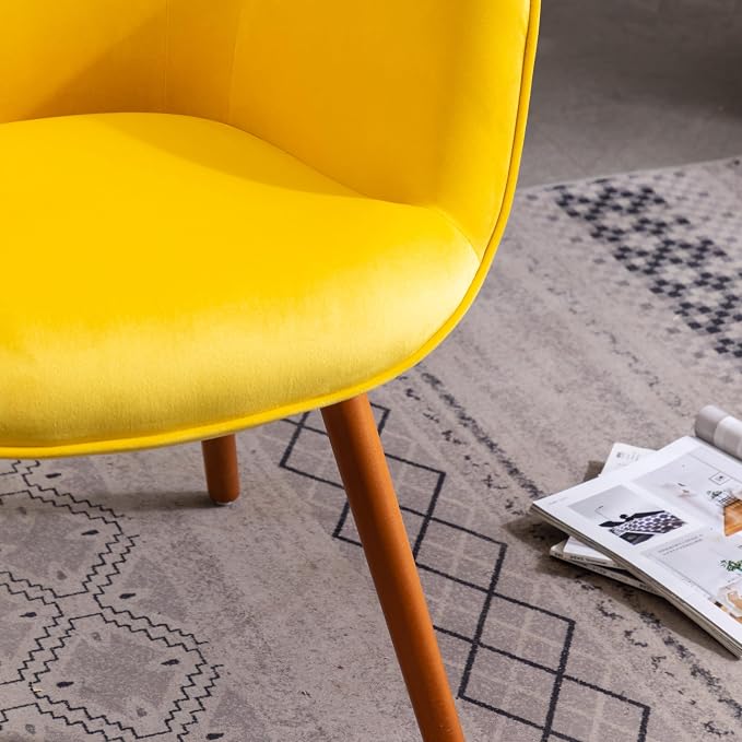 Roundhill Furniture AC155YL Doarnin Silky Velvet Tufted Button Accent Chair, Yellow 30D x 41.5W x 26.8H in