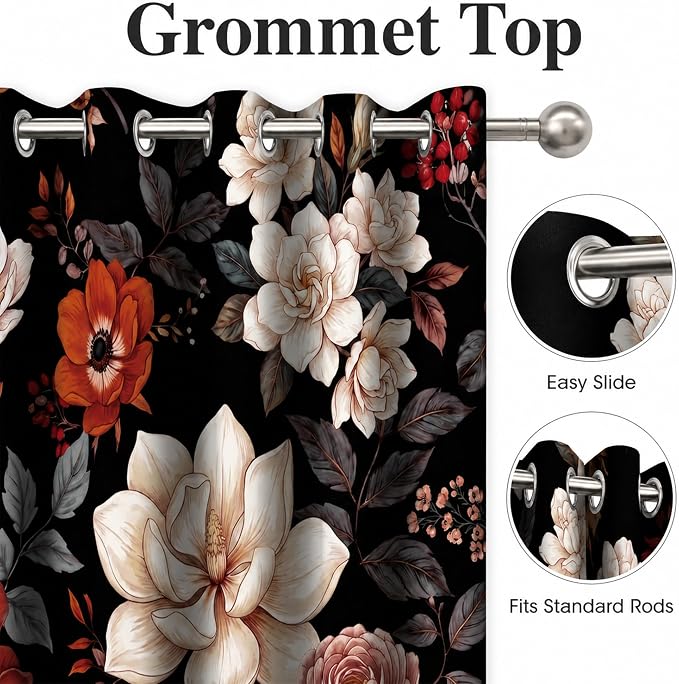 iTapnoom Boho Floral Blackout Curtains for Bedroom, Vintage Botanical Flower Drapes Mid Century Window Curtains Darkening Thermal Insulated Grommet for Living Room Bedroom Decor 2 Panels 52x84 Inches