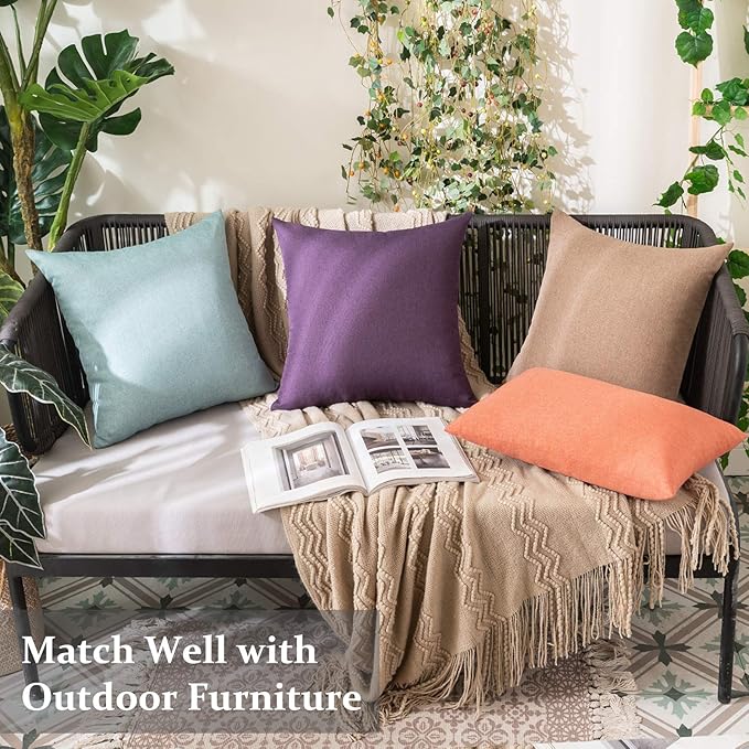 MIULEE Pack of 2 Decorative Outdoor Solid Waterproof Throw Pillow Covers Spring Faux Linen Garden Farmhouse Cushion Cases for Summer Patio Tent Balcony Couch Sofa 16x16 Inch Teal