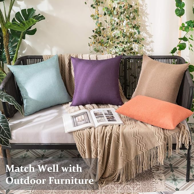 MIULEE Pack of 2 Decorative Outdoor Solid Waterproof Throw Pillow Covers Spring Euro Sham Faux Linen Garden Farmhouse Cushion Cases for Summer Patio Tent Balcony Couch Sofa 22x22 Inch Teal