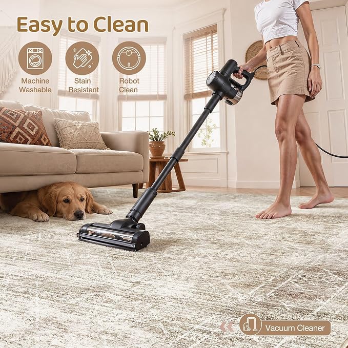 cotiled Washable Area Rugs 10x12 Living Room | Non Slip Backing, Stain Resistant, Pet Friendly, Large Neutral Soft Indoor Carpet For Bedroom, Nursery, Office, Beige/Brown