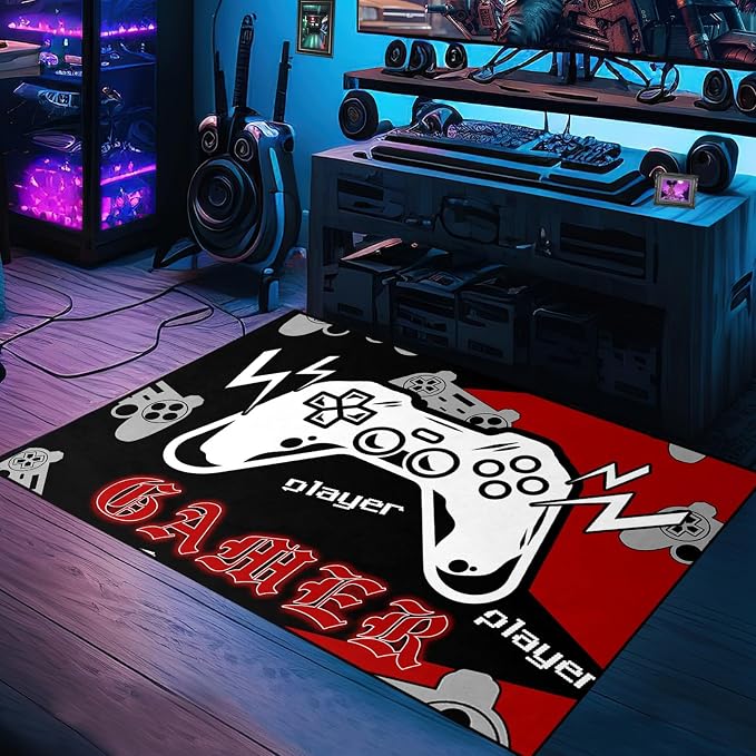 Gamer Area Rugs for Boys Bedrooms Gaming Rug for Game Style Home Decor Controller Gamepad Mats Video Player Indoor Outdoor Floor Mat 3'x5'