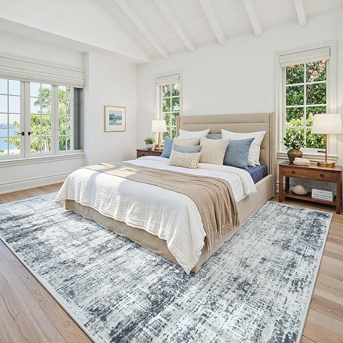 9x12 Area Rugs Washable Rug: Anti-Skid Abstract Modern Living Room Rug Soft Thin Carpets Indoor Floor Non-Shedding Carpet for Bedroom Dining Farmhouse Nursery Home Office (Black/Grey/White,9'x12')