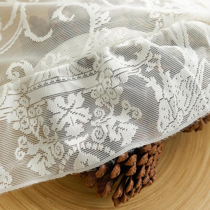 TUDECO Ivory Lace Curtains 108 Inch Long - Vintage Country Floral Embroidered Sheer Curtains Ruffle Edges, Rod Pocket Privacy Farmhouse Decor for Living Room Patio Garden, 59 x108 Inch, Ivory