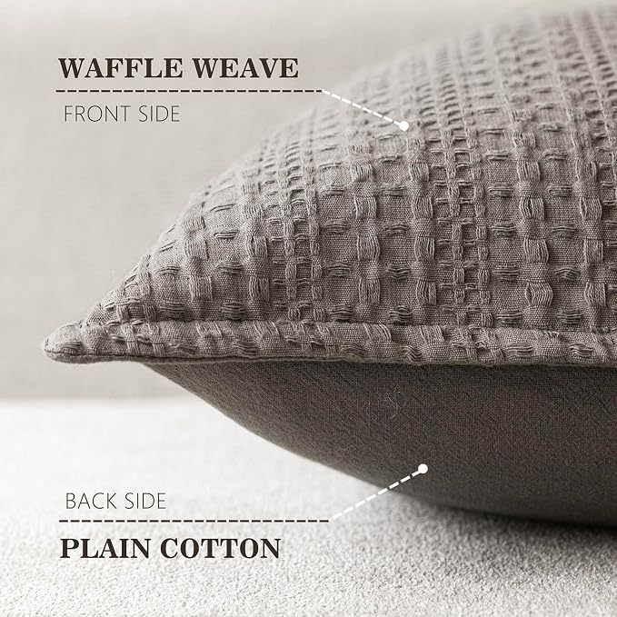 Foindtower Set of 2 Decorative Cotton Waffle Weave Throw Pillow Covers Euro Shams Cushion Covers Accent European Pillowcase for Bed Couch Sofa Bedroom Living Room Home Decor 22×22 Inch Taupe Gray