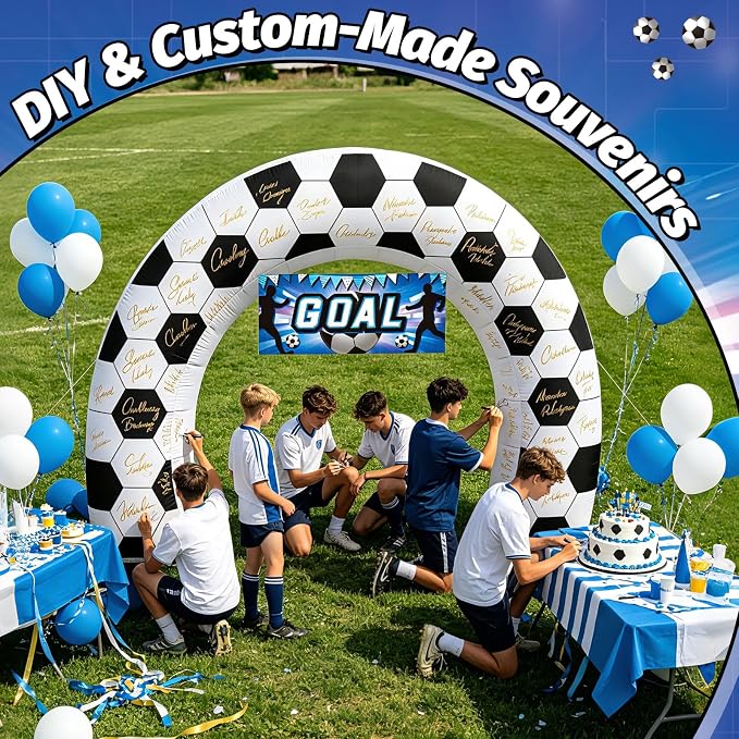 8FT Giant Soccer Inflatable Arch, Match Day Viewing Party Decorations for Fans, Soccer Sports Tournament Game Day Photo Backdrop with 1 Blower, 2 Banners & 3 LED Lights, Birthday Party Blow-Up Decor