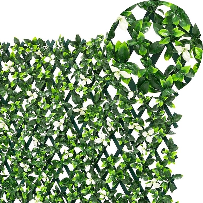 NatraHedge Artificial Privacy Grass Wall Decor, White Gardenia, Faux | Trellis, Expandable Lattice Panels for Indoor, Outdoor, Garden and Balcony Greenery Wall Fence Screen | UV Resistant