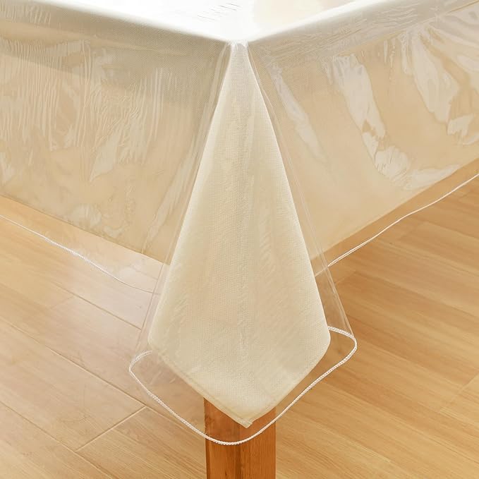 JIUZHEN 54" x 102" Heavy Duty Clear Vinyl Tablecloth – 100% Waterproof & Oil-Proof, Spill-Resistant – Easy Wipe-Clean Table Cover for Dining, Parties, Camping, Picnic, Holidays (Rectangle)