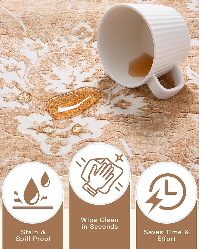 Madane Living Room 10x14 Area Rugs, Washable Low Pile Non-Slip Stain Resistant Extra Large Thin Rug, Vintage Soft Throw Carpet for Dining Room Bedroom Farmhouse Home Office (10 x 14, Jasper Orange)
