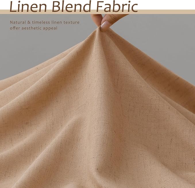 Aersas 90 Inches Living Room Camel Curtains 2 Panels Set Back Tab Rod Pocket Semi Sheer Modern Farmhouse Drapes Light Filtering Linen Texture Fabric Window Treatments for Bedroom 52x90 Camel