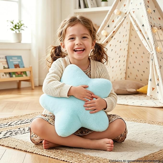 Star Pillow Cute Soft Plush Blue Decorative Throw Pillows for Couch Bed | 15.4", Fluffy and Comfortable, For Sofa Chair, Aesthetic Living Room Bedroom Decor,Floor Cushions, Gift For Girls Kids