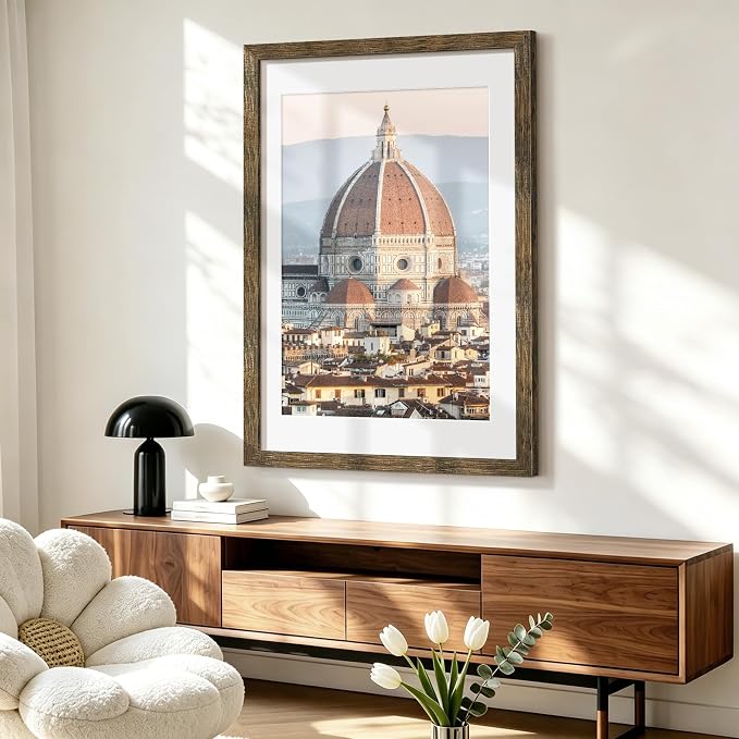 Picrit 24x36 Picture Frame 3 Pack, Wooden Brown Rustic Poster Frame, Display Poster 20 x 30 with Mat or 24 x 36 Without Mat for Horizontal or Vertical Wall Mounting