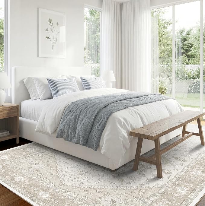 OPPODREAM Soft 8x10 Area Rugs for Living Room, Washable 8x10 Rugs for Bedroom with Non Slip Backing, Faux Cashmere Low-Pile 8 x 10 Carpet, Beige