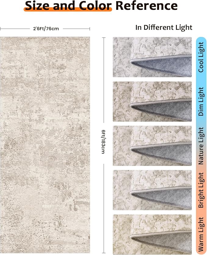 Art&Tuft Runner Rug 2'6"x6' - Anti-Slip Backing Abstract Runner Rug No Slip, Stain Resistant Runners for Hallways, Kitchen, Living Room, Foldable Machine Washable Area Rug (2'6"x6', Beige)