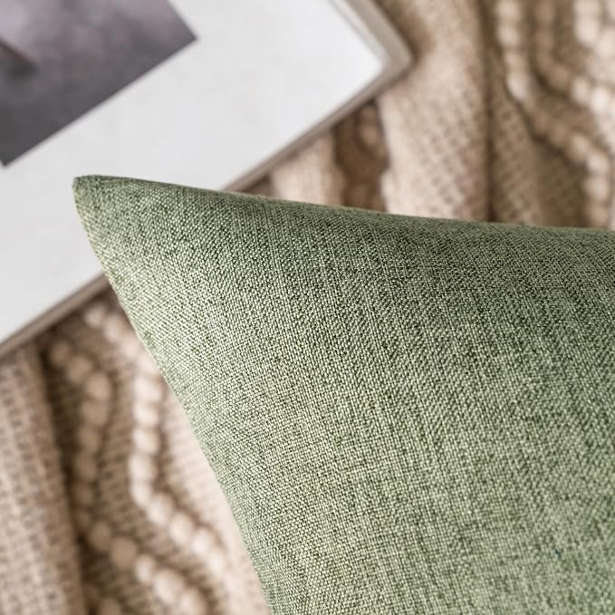 MIULEE Pack of 2 Decorative Outdoor Solid Waterproof Throw Pillow Covers Euro Sham Faux Linen Garden Farmhouse Cushion Cases for Patio Tent Balcony Couch Sofa 22x22 Inch Dark Green
